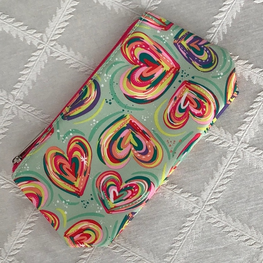 NWOT Clinique Cosmetic Bag - Mint Hearts